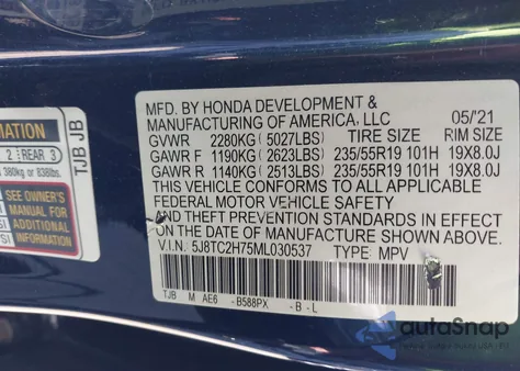 2021 Acura Rdx Advance Package/Pmc Edition z USA, uszkodzony, nr VIN 5J8TC2H75ML030537